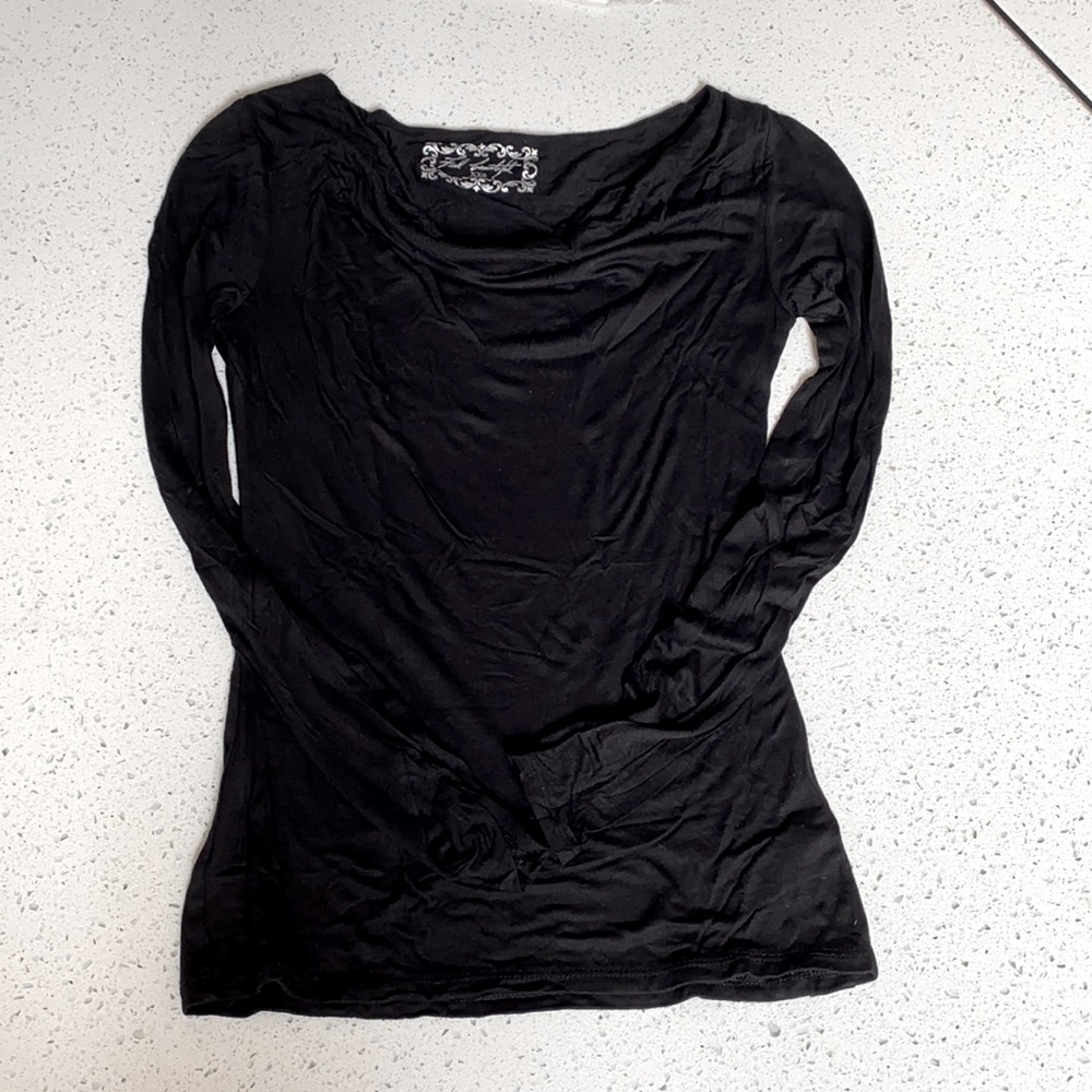 WHBM Black Drape Neck Long Sleeve Top - XXS - Picture 2 of 3